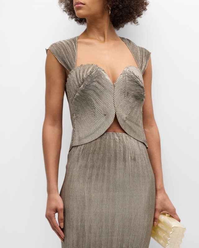 Milli Pleated Satin Cutaway Sweetheart Top