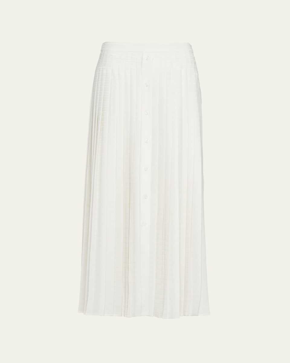 Logo-Embroidered Pleated Silk Midi Skirt