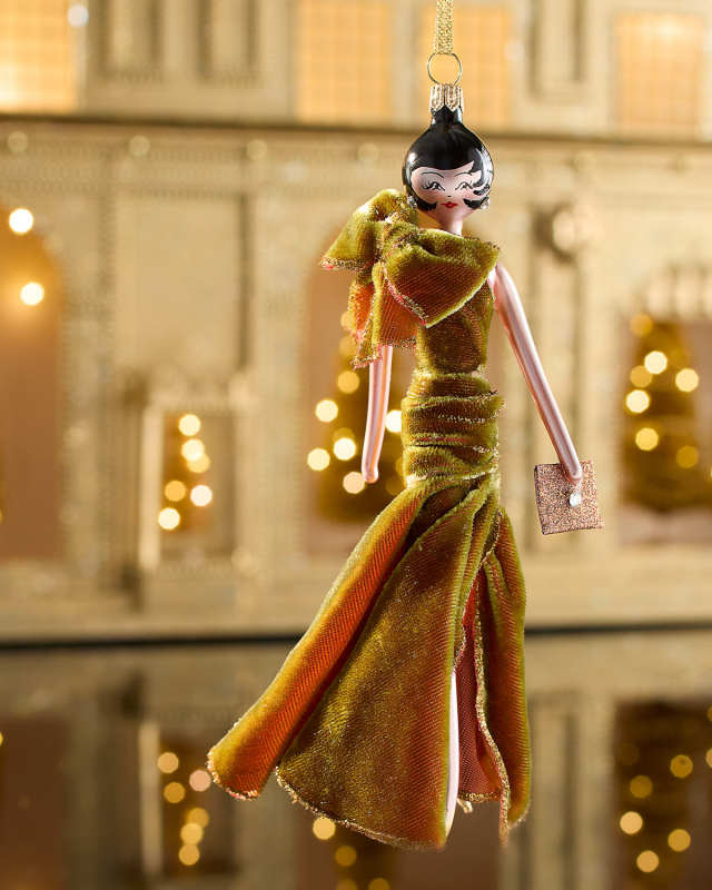 Fashionista in Gold Velvet Gown Christmas Ornament