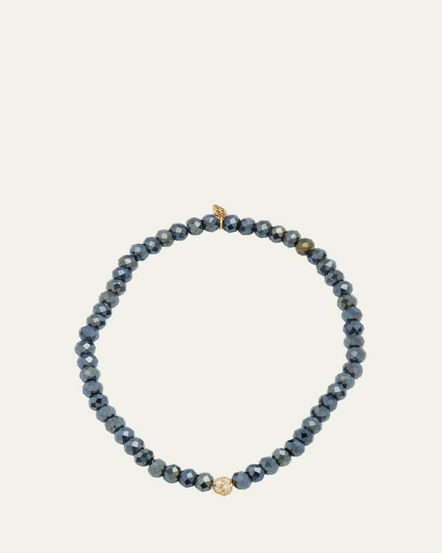 4mm Mystic Black Spinel Bracelet with Diamond Bead