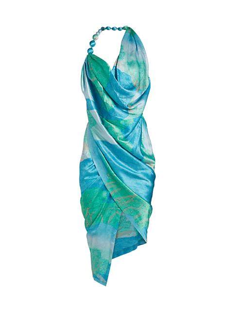 CULT GAIA Iluka draped printed silk halterneck midi dress