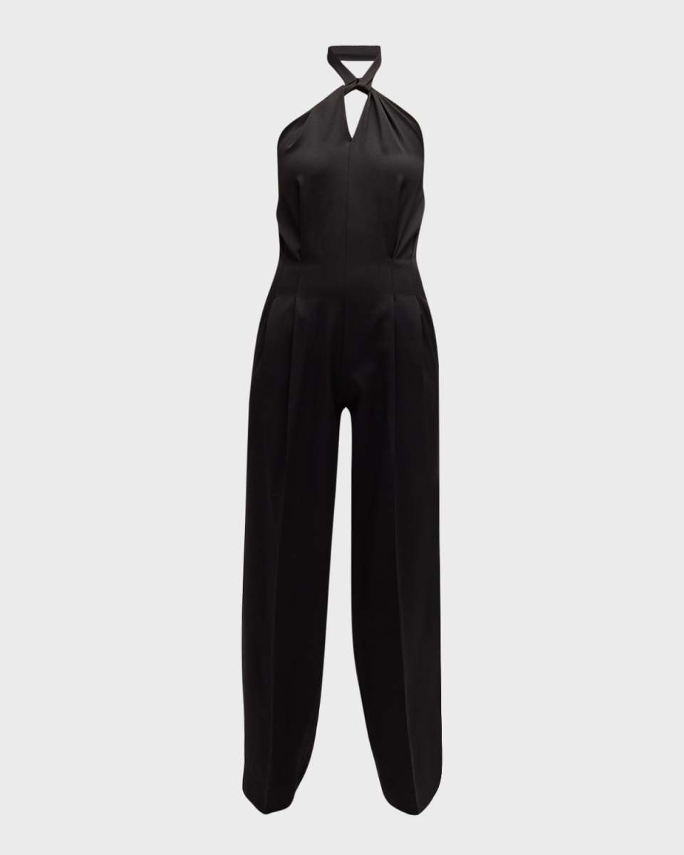 Journey Lora Tie-Neck Backless Wool Jumpsuit