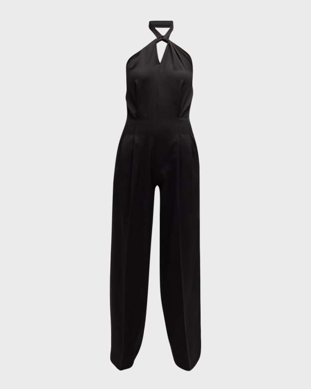 Journey Lora Tie-Neck Backless Wool Jumpsuit