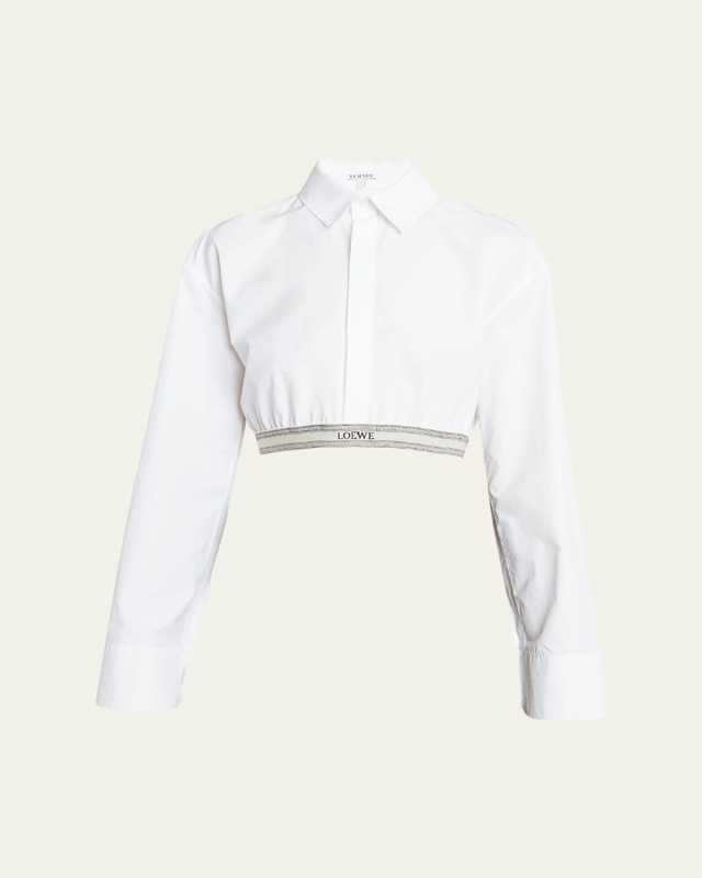 Button-Down Cropped Top with Logo Waistband