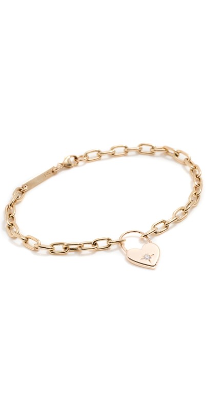 Zoe Chicco 14k Star Set Diamond Heart Padlock Bracelet Yellow Gold