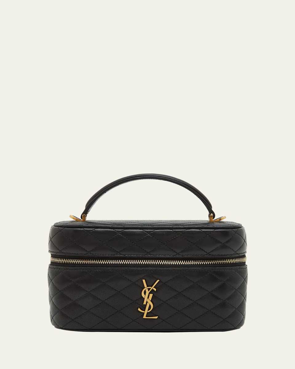 Gabby Mini Vanity Case in Quilted Leather with Gold Hardware