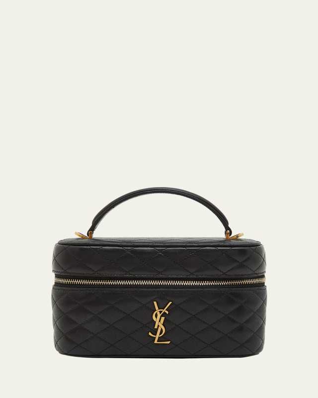 Gabby Mini Vanity Case in Quilted Leather with Gold Hardware