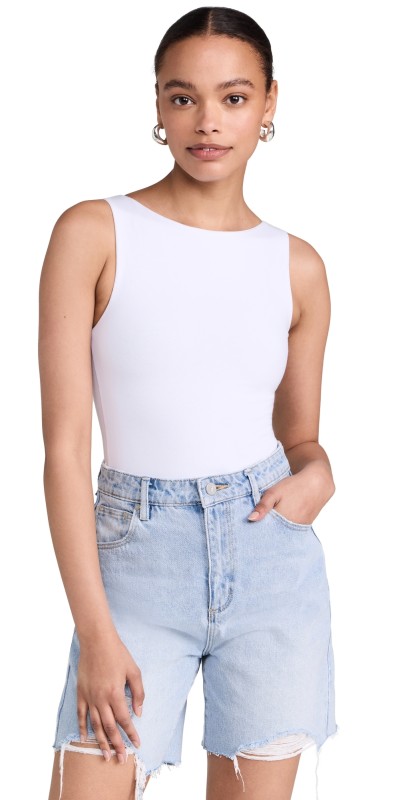 Ambitionist High Neck Tank Thong Bodysuit White