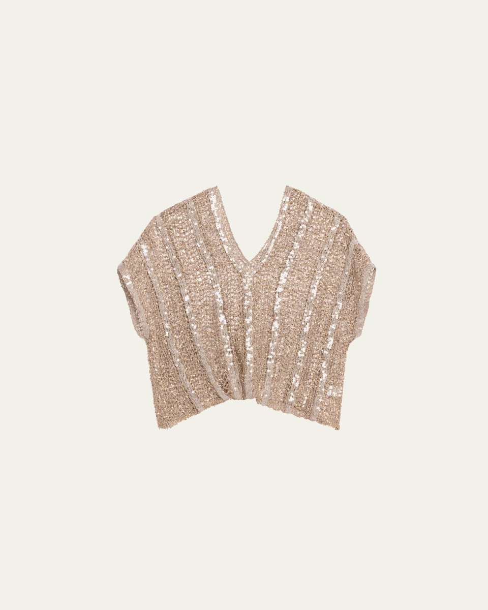 Raffia Net Embroidered Knit Sweater
