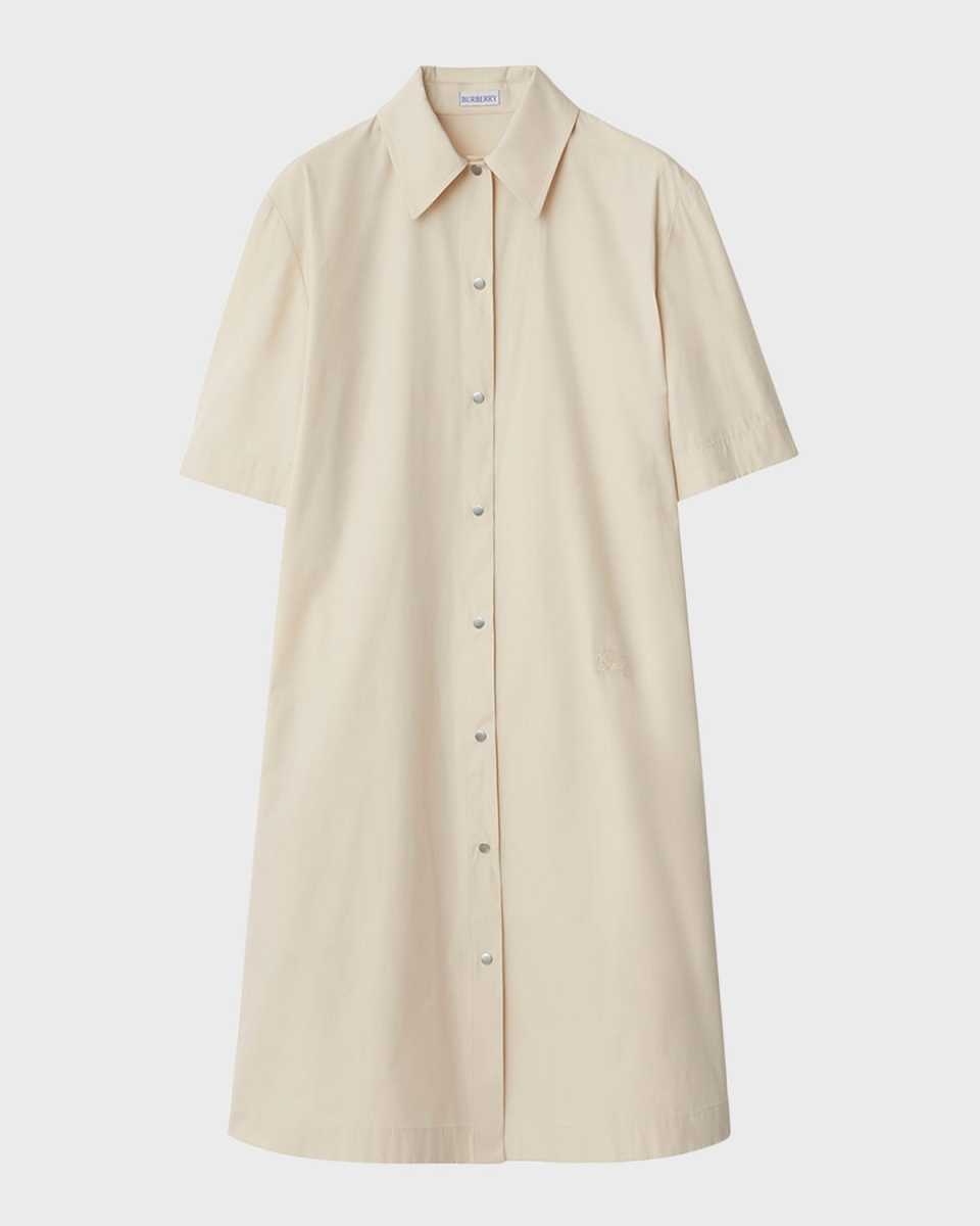 Collared Snap-Front Short-Sleeve Shirtdress