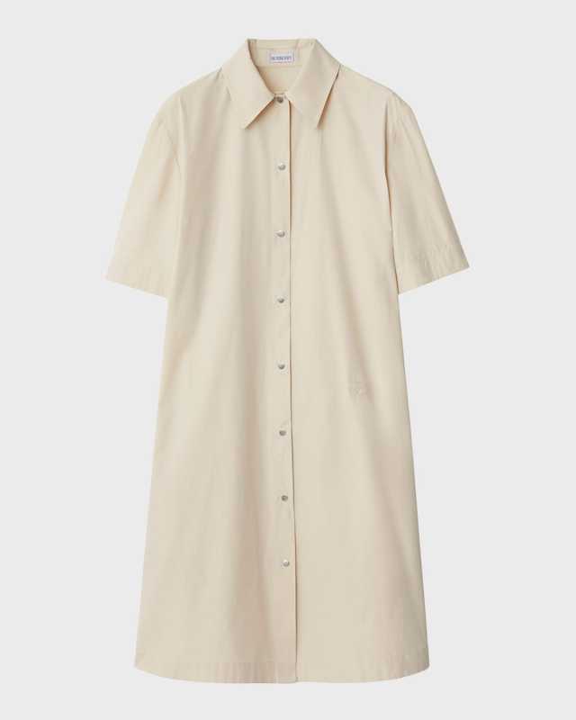 Collared Snap-Front Short-Sleeve Shirtdress