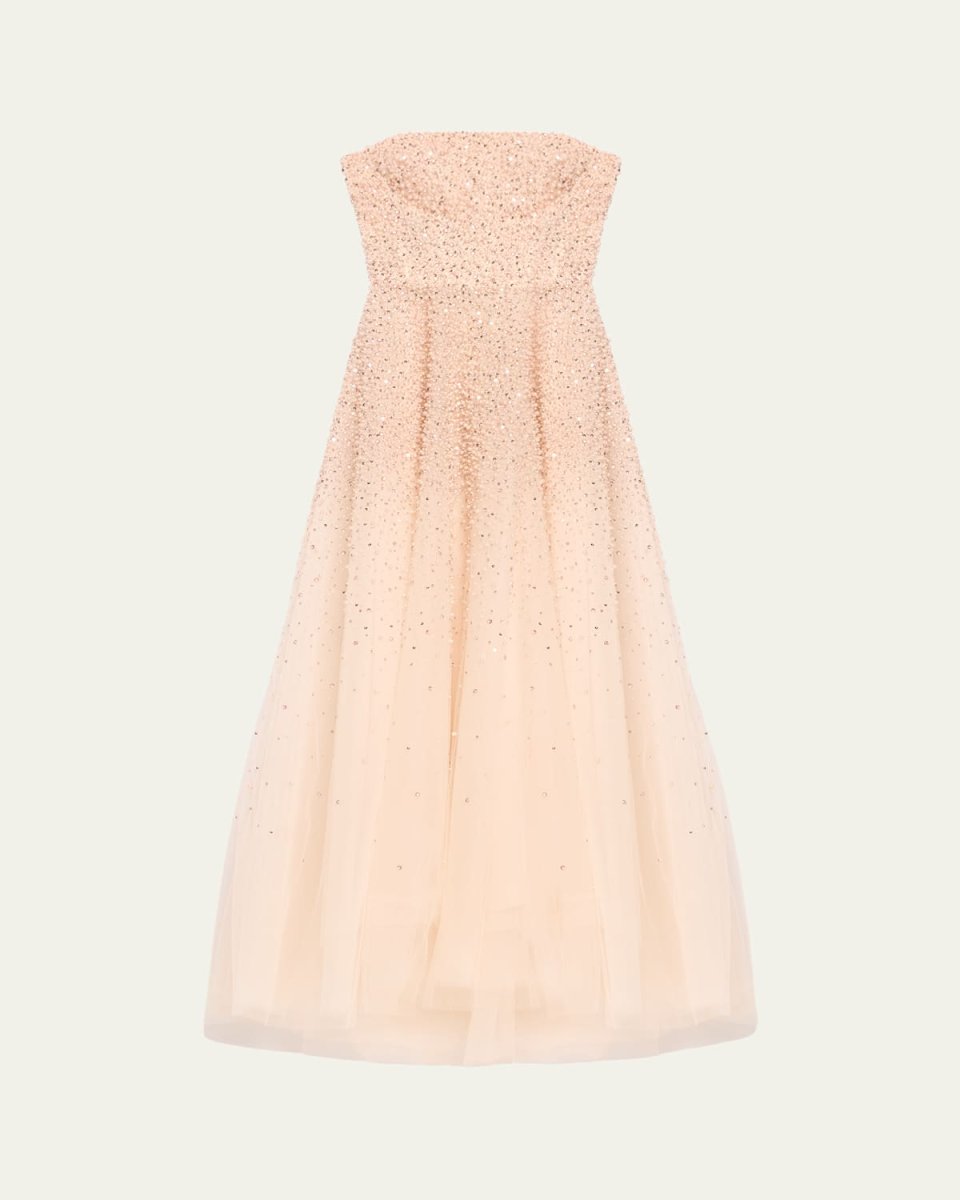 Strapless Pearly Embroidered Gown