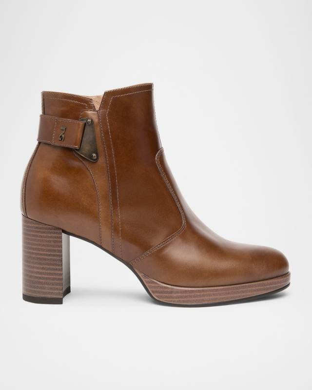 Leather Buckle Block-Heel Booties