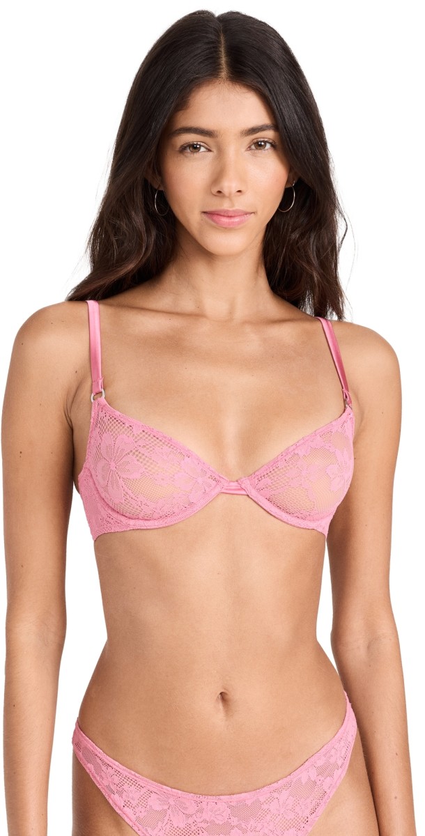 Fleur du Mal Le Stretch Multifit Lace Unlined Demi Bra Pink Cadillac