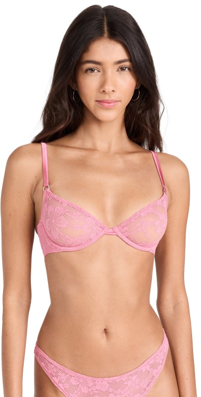 Fleur du Mal Le Stretch Multifit Lace Unlined Demi Bra Pink Cadillac