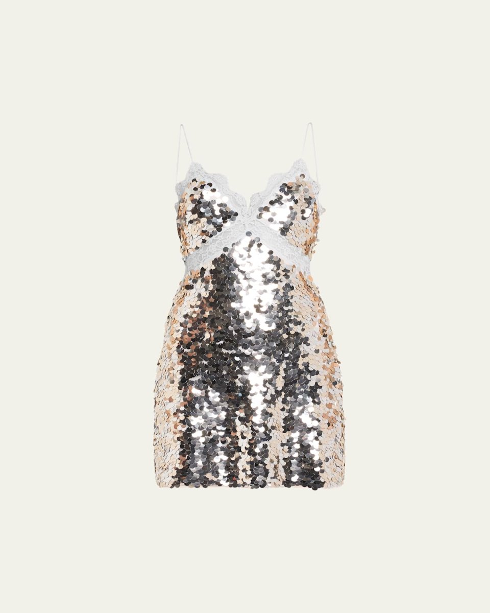 Finta Sequined Lace-Trim Mini Dress