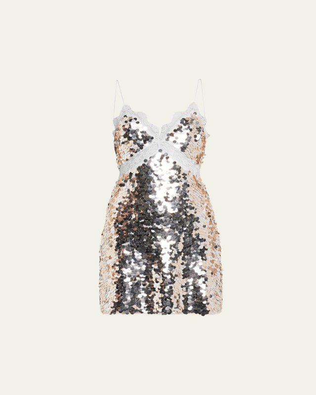 Finta Sequined Lace-Trim Mini Dress