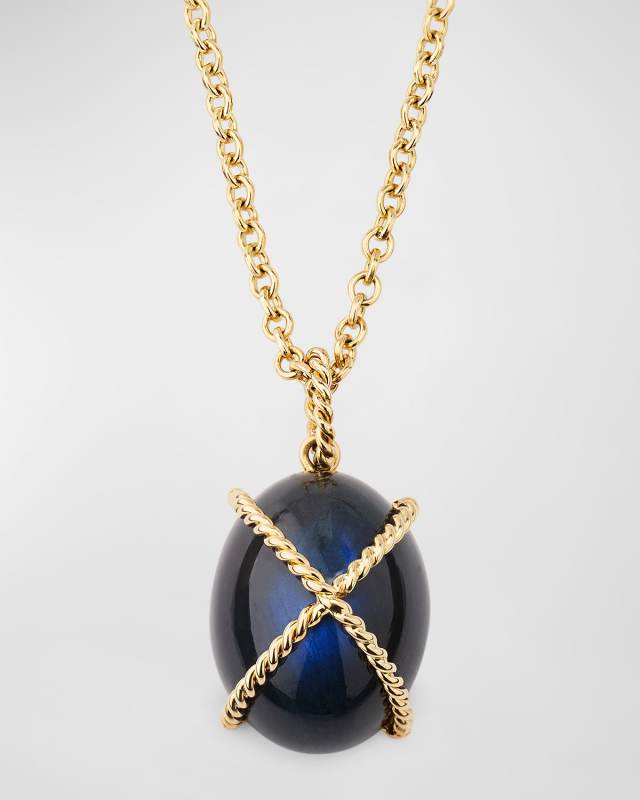 18K Yellow Gold Wrapped Pebble Pendant Necklace
