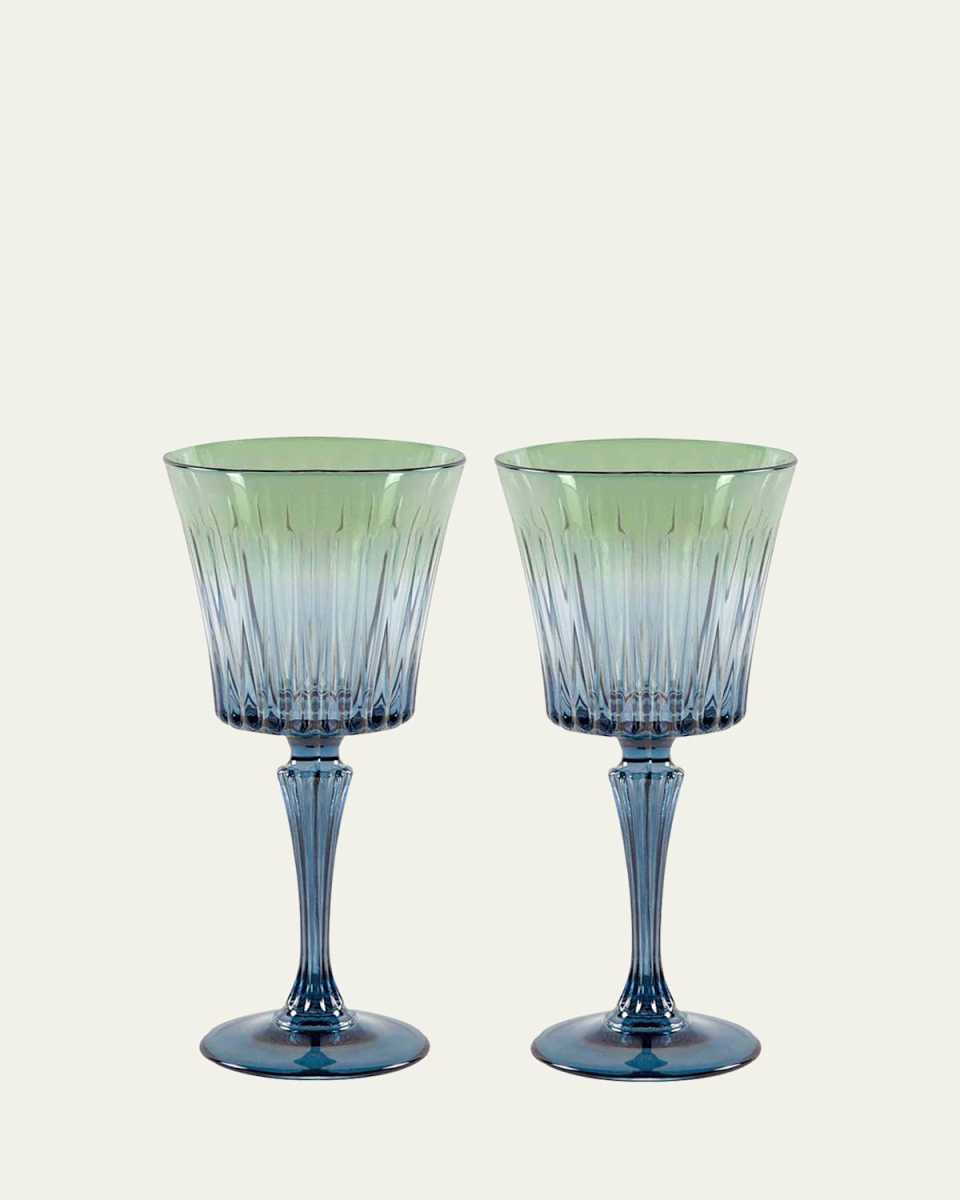 Green Shaded Stemmed Wine Glasses, Set of 2