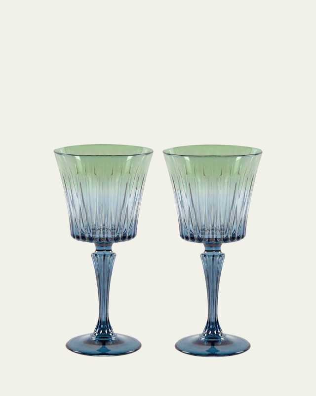 Green Shaded Stemmed Wine Glasses, Set of 2