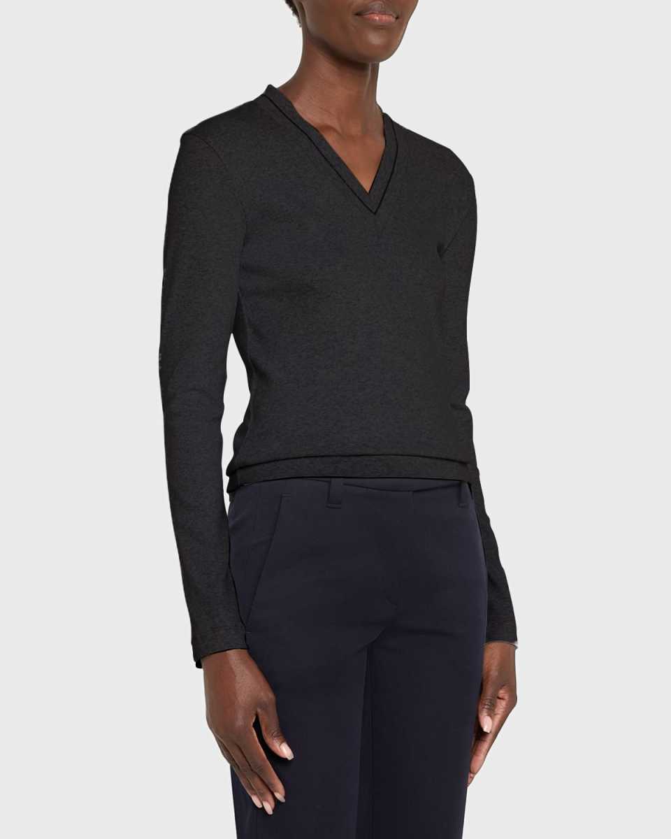Cotton Ribbed Knit Top with Monili Detail