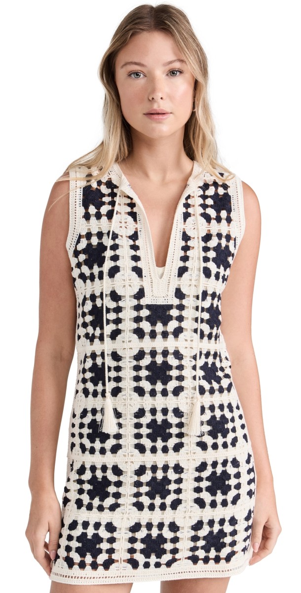 FRAME Crochet Tassel Popover Dress Navy Multi