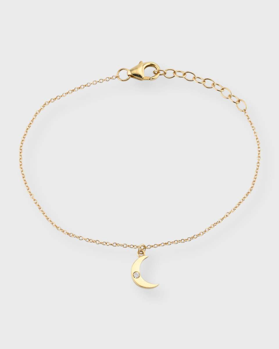 14K Yellow Gold Diamond Mini Moon Phase Charm Bracelet
