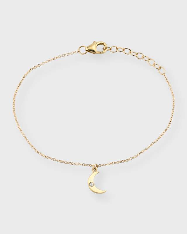 14K Yellow Gold Diamond Mini Moon Phase Charm Bracelet