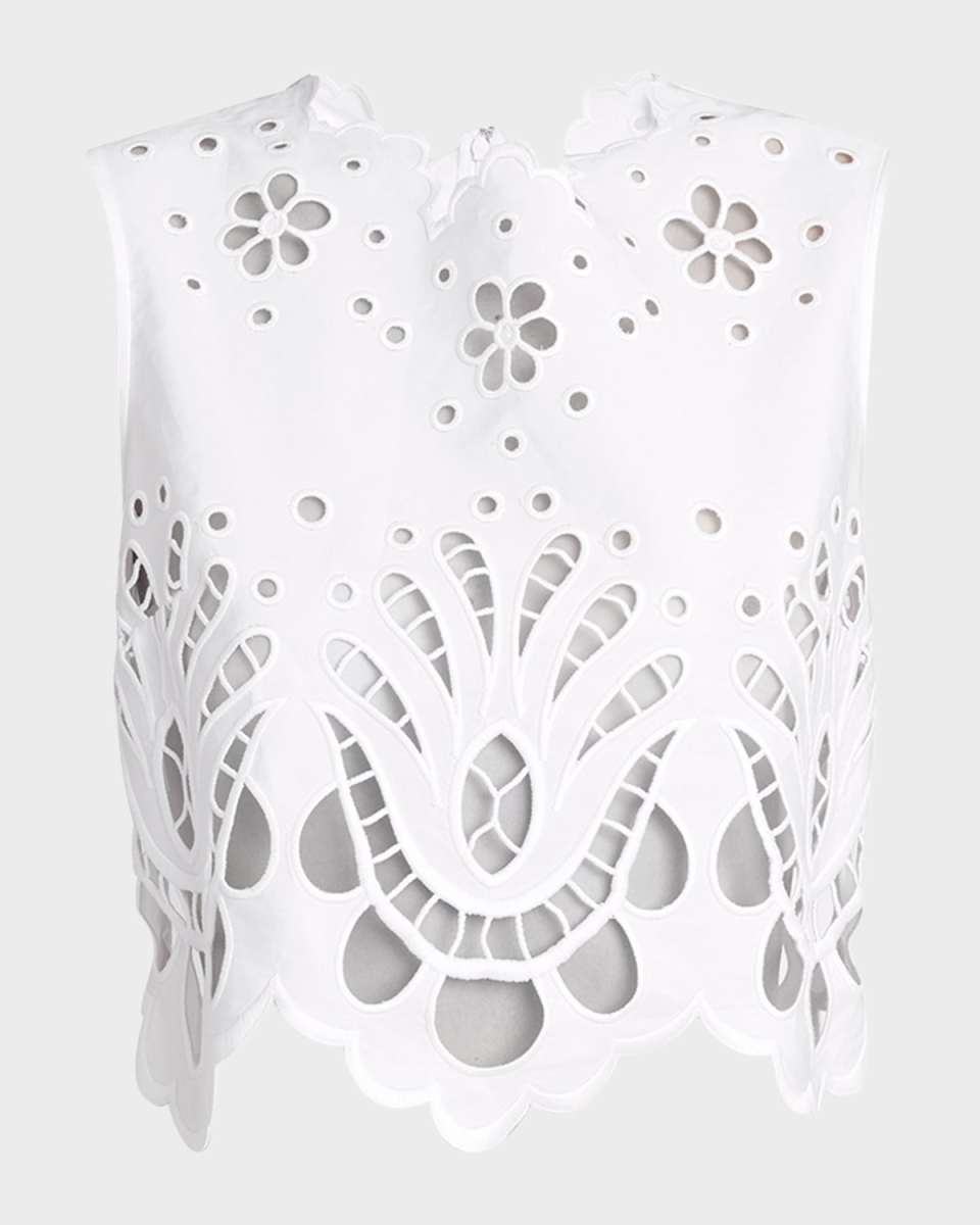 Cutout Embroidered Cotton Popeline Crop Blouse