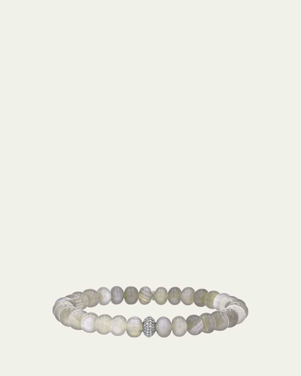 Botswana Agate 8mm Bead Bracelet with Diamond Rondelle
