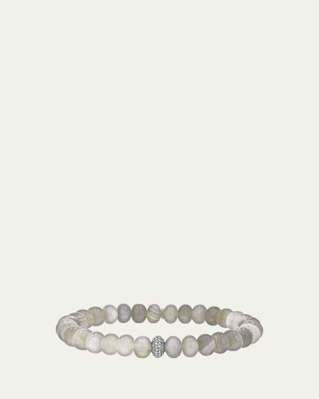 Botswana Agate 8mm Bead Bracelet with Diamond Rondelle