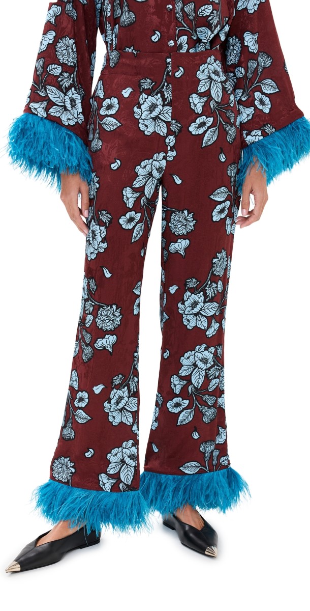 Borgo de Nor Havana Trousers With Feathers Glass Flower Burgundy/Blue