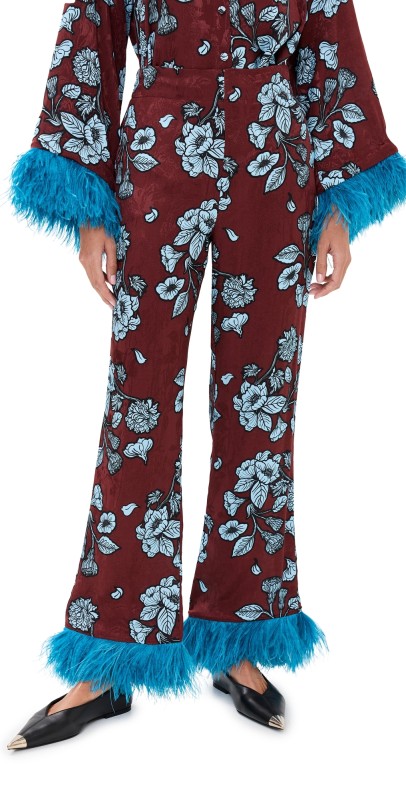 Borgo de Nor Havana Trousers With Feathers Glass Flower Burgundy/Blue