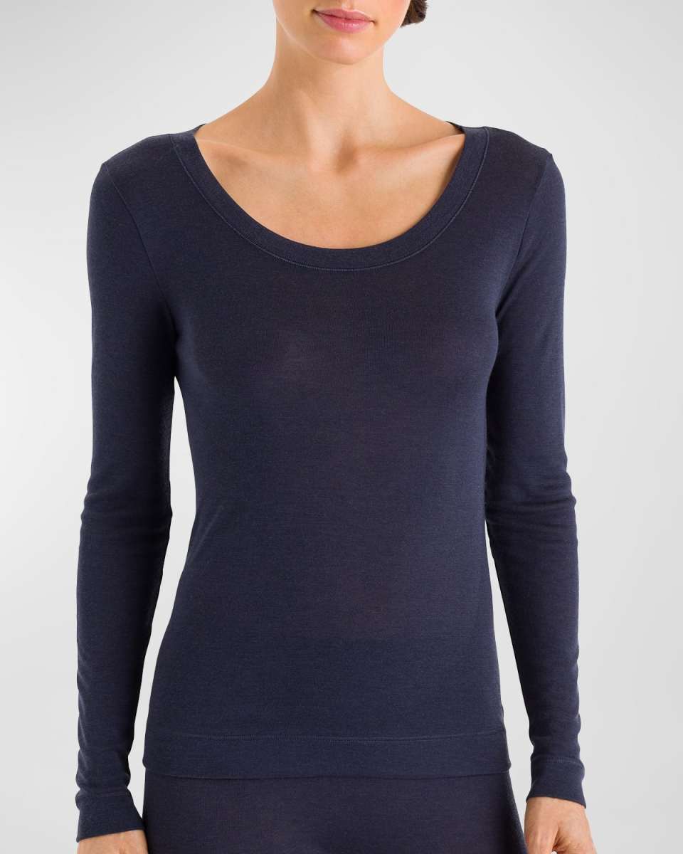Cashmere-Silk Blend Long-Sleeve Shirt, Black