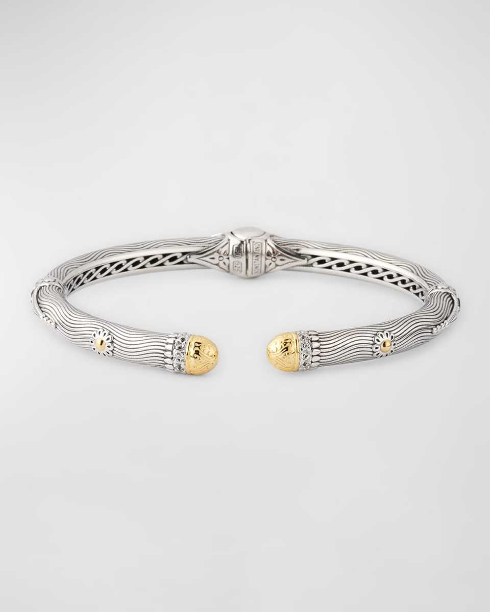 Sterling Silver and 18K Yellow Gold Cuff Bracelet with White Sapphires