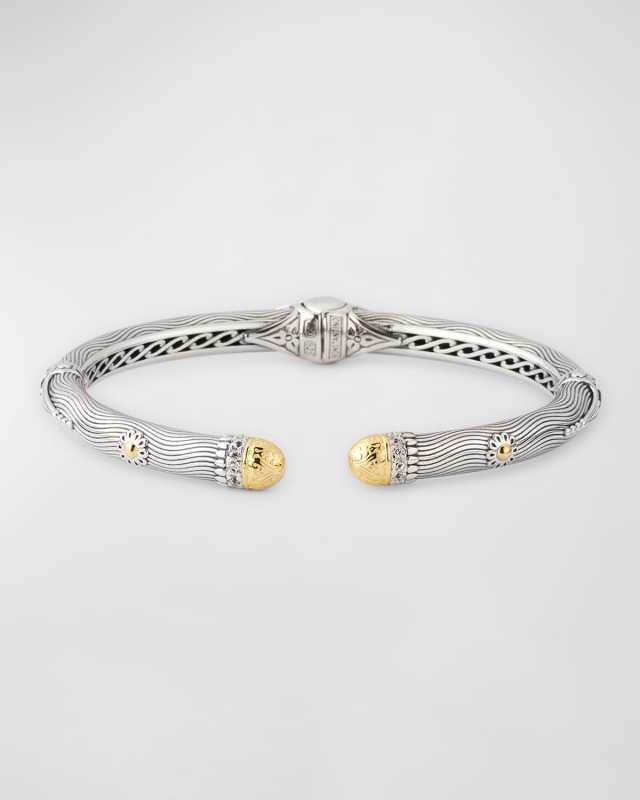 Sterling Silver and 18K Yellow Gold Cuff Bracelet with White Sapphires