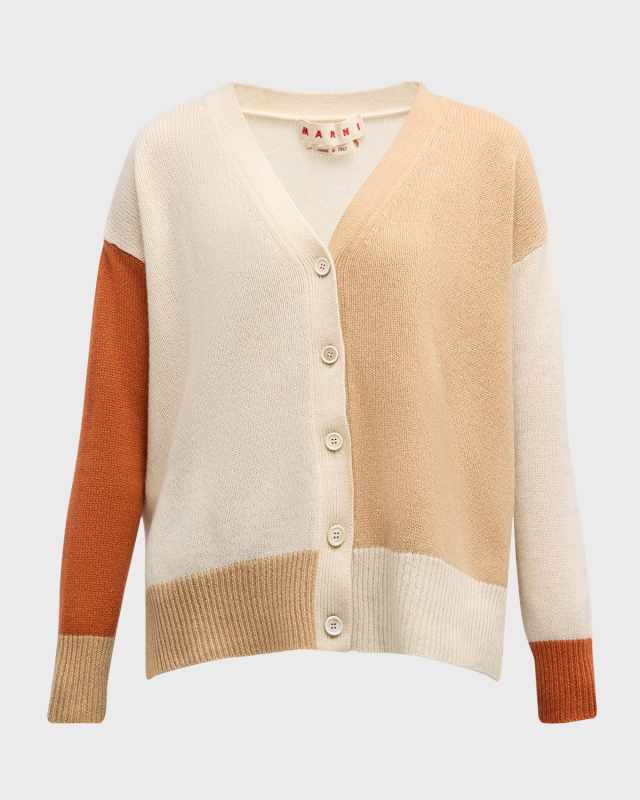 Asymmetric Colorblock Cashmere Knit Cardigan