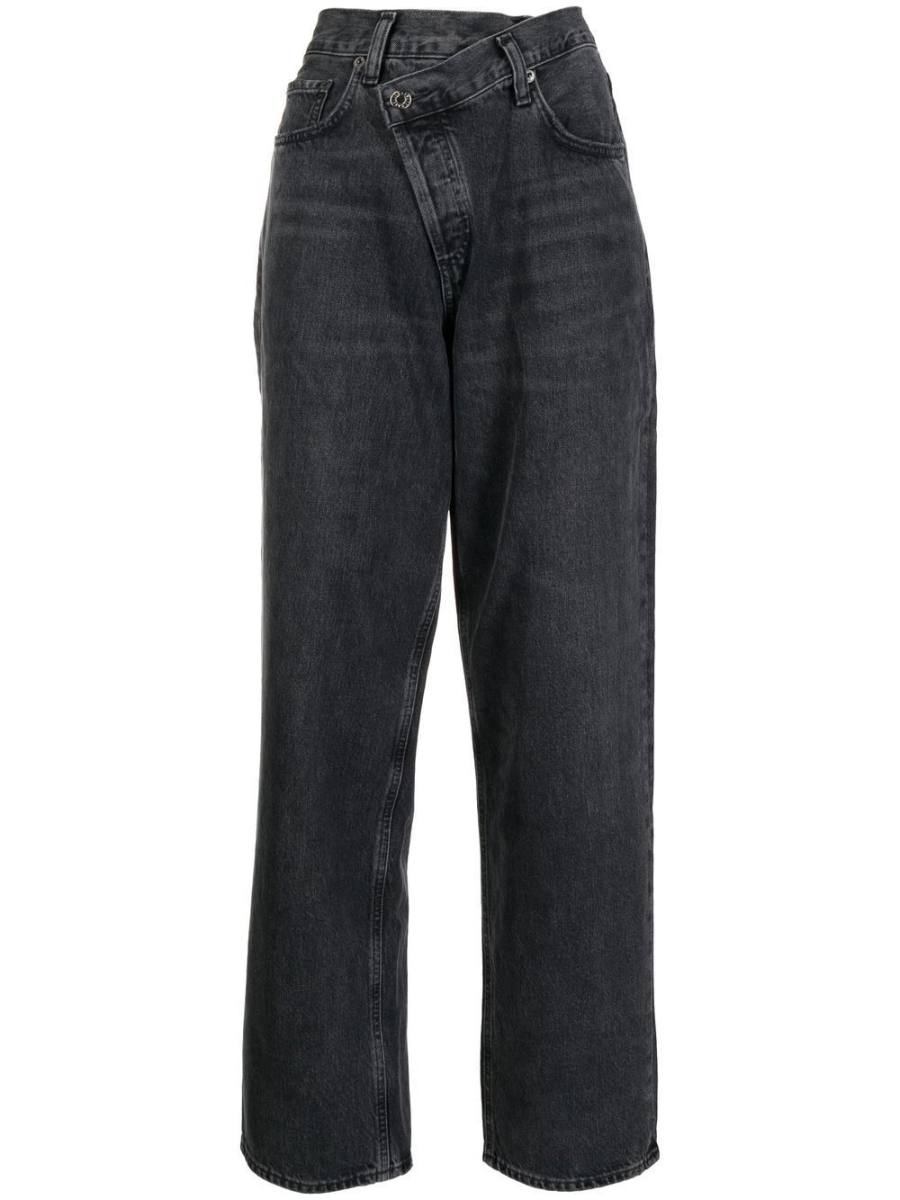 high-waist straight-leg jeans