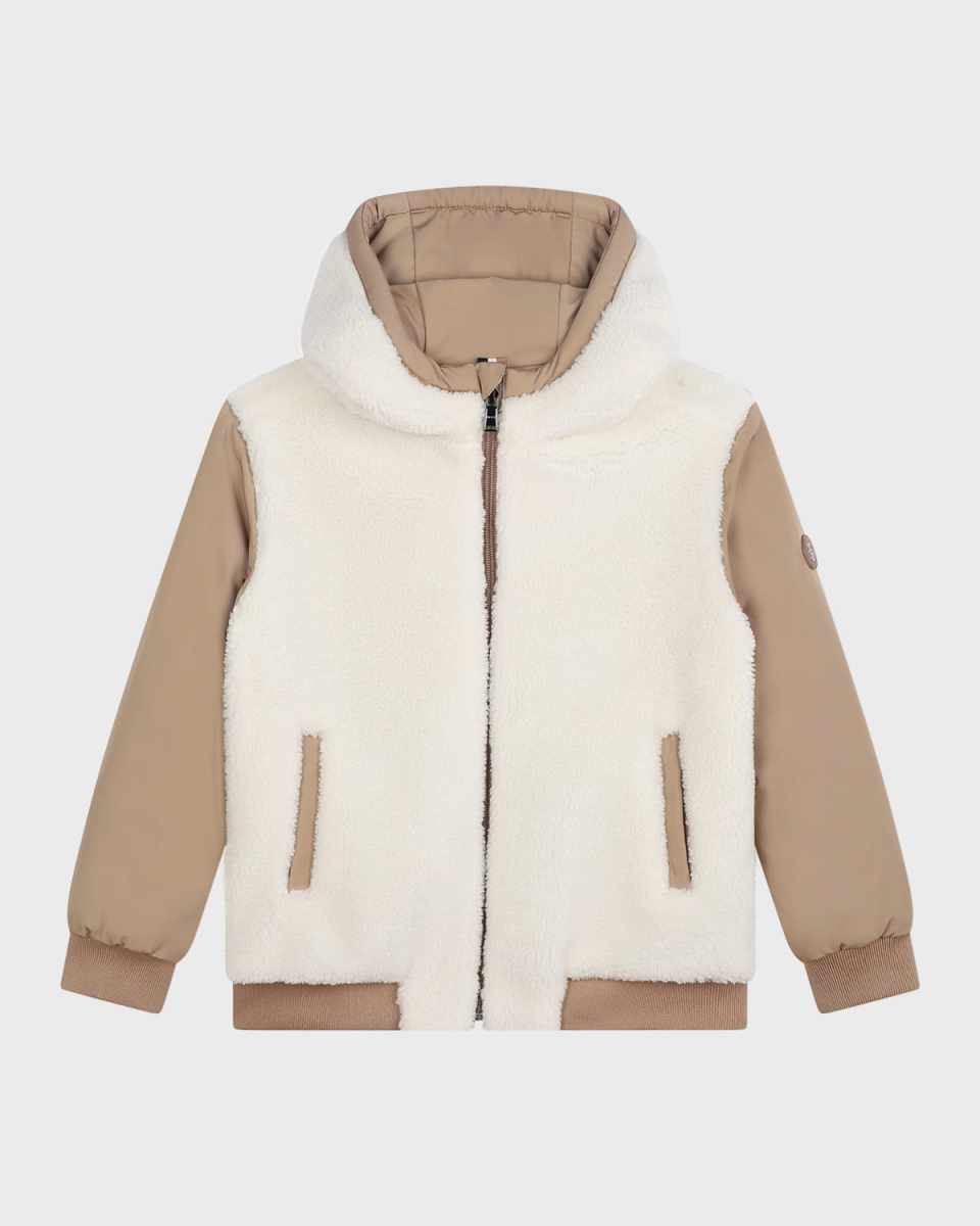 Boy's Logo Badge Reversible Sherpa Jacket, Size 14-