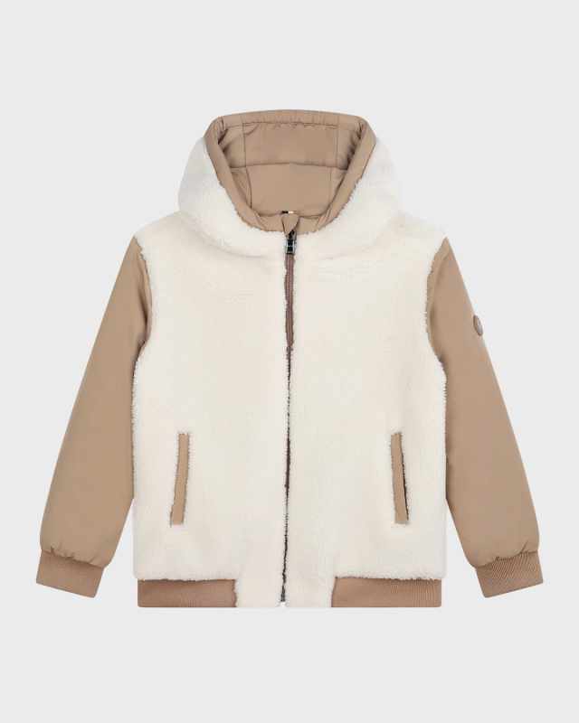 Boy's Logo Badge Reversible Sherpa Jacket, Size 14-