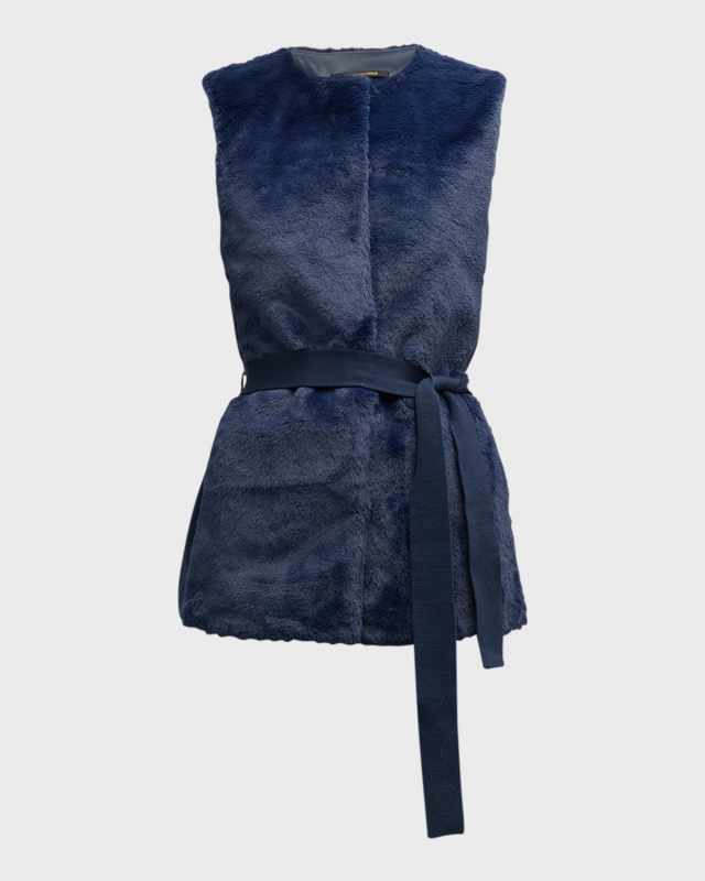 Lior Sleeveless Belted Faux Fur Sweat