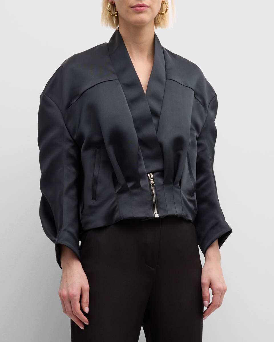 Sculpted Satin Bomber Jacket