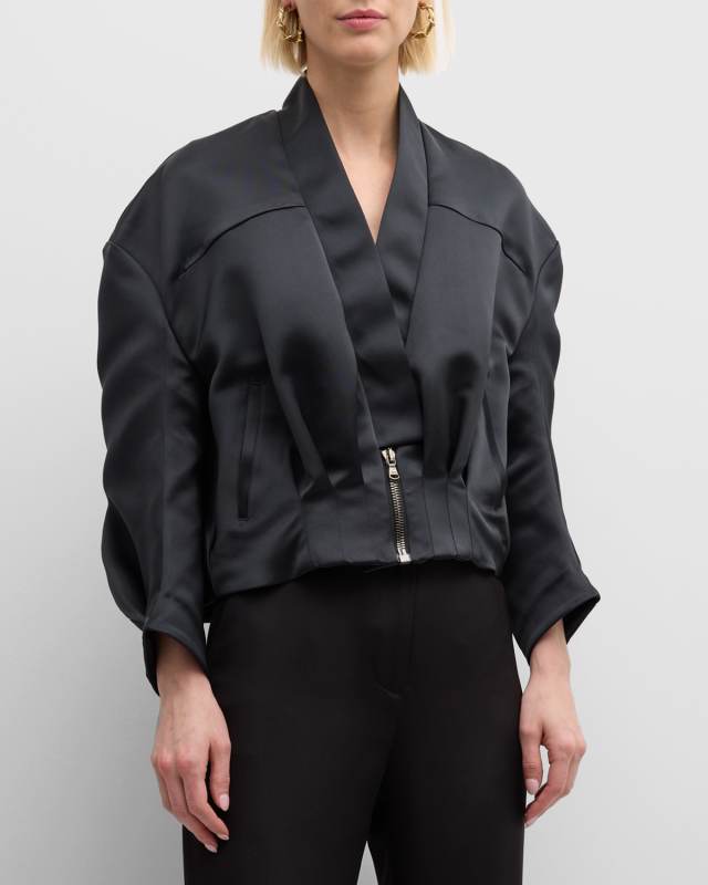 Sculpted Satin Bomber Jacket