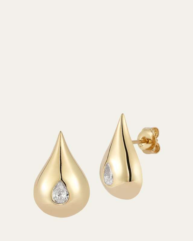 14K Diamond Water Droplet Earrings