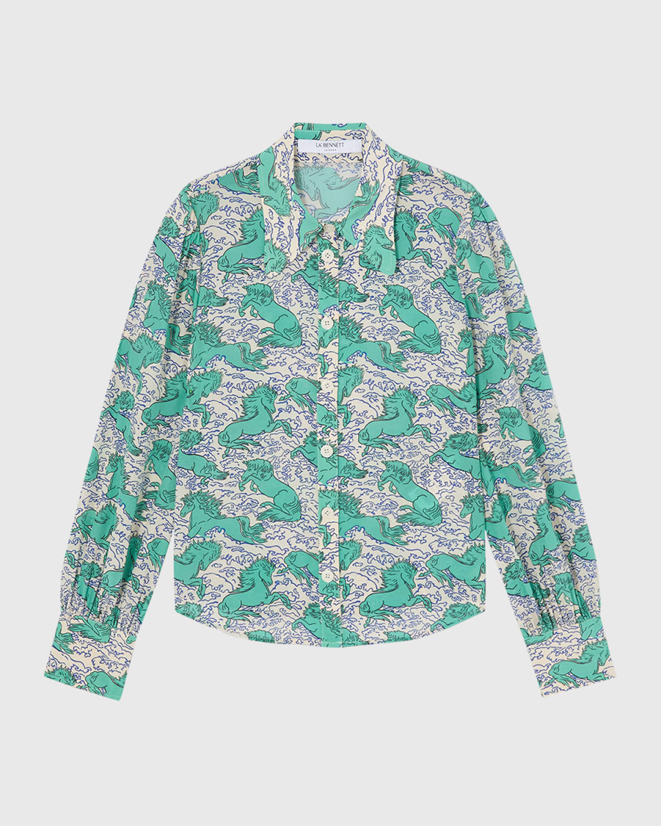 Sonya Horse-Print Silk Blouse