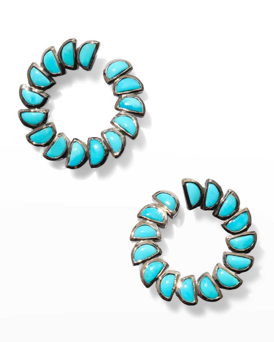 Marabou Bypass Hoop Earrings, Turquoise