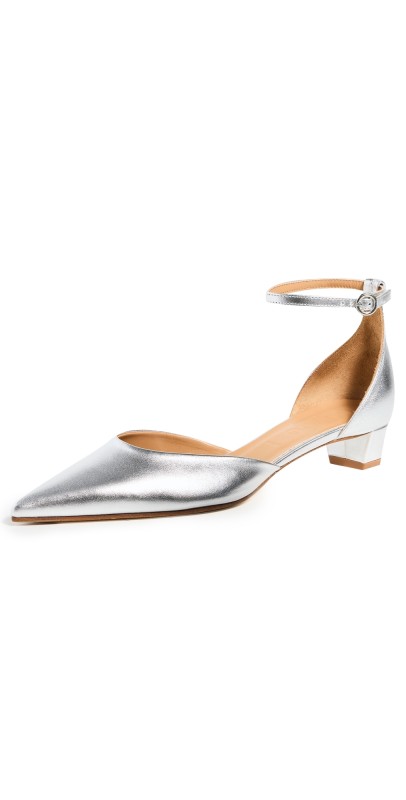 AEYDE Perrine Laminated Nappa Leather Silver Heels Silver