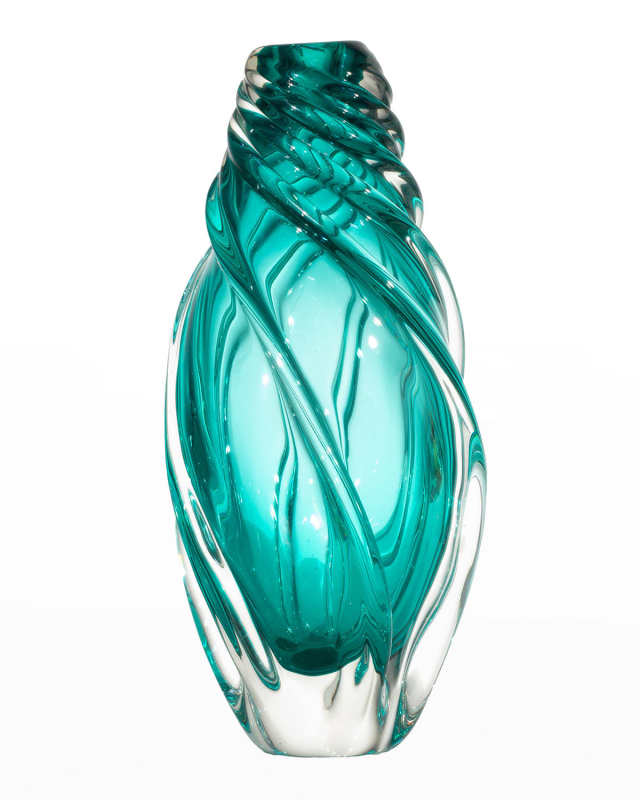 Aqua Swirl Art Glass Vase