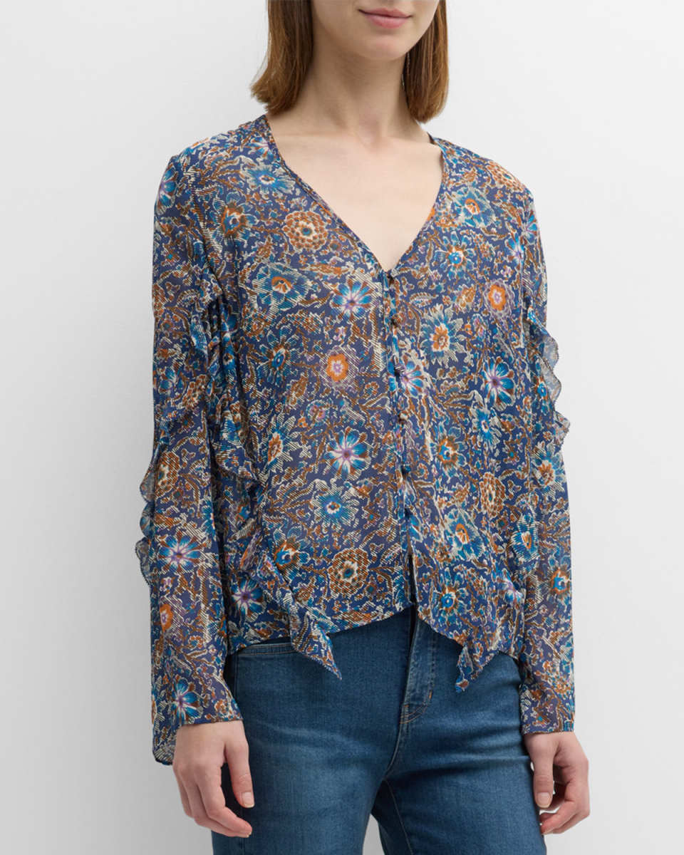 Blanchett Floral Long-Sleeve Ruffled Top