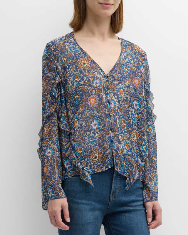 Blanchett Floral Long-Sleeve Ruffled Top